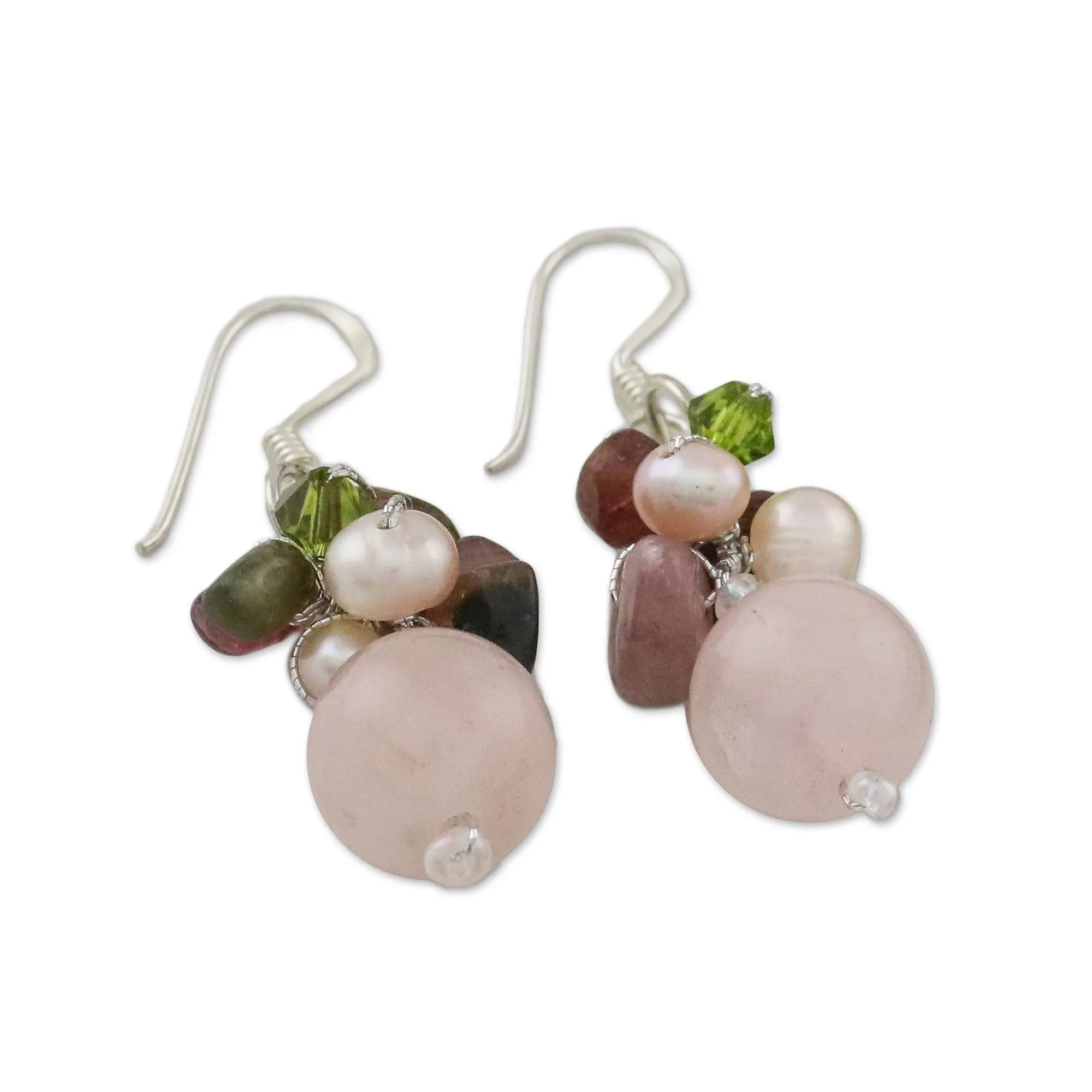 Cultured Pearl and Quartz Sterling Silver Earrings