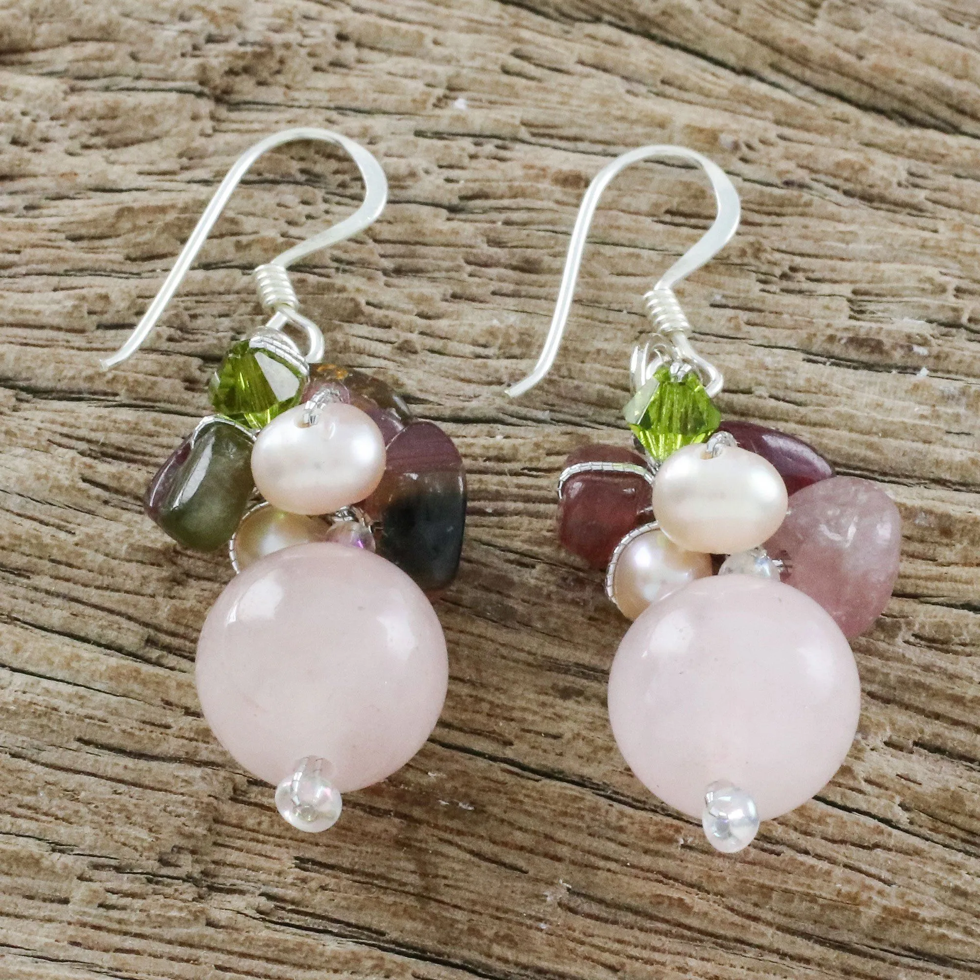 Cultured Pearl and Quartz Sterling Silver Earrings