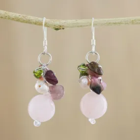 Cultured Pearl and Quartz Sterling Silver Earrings
