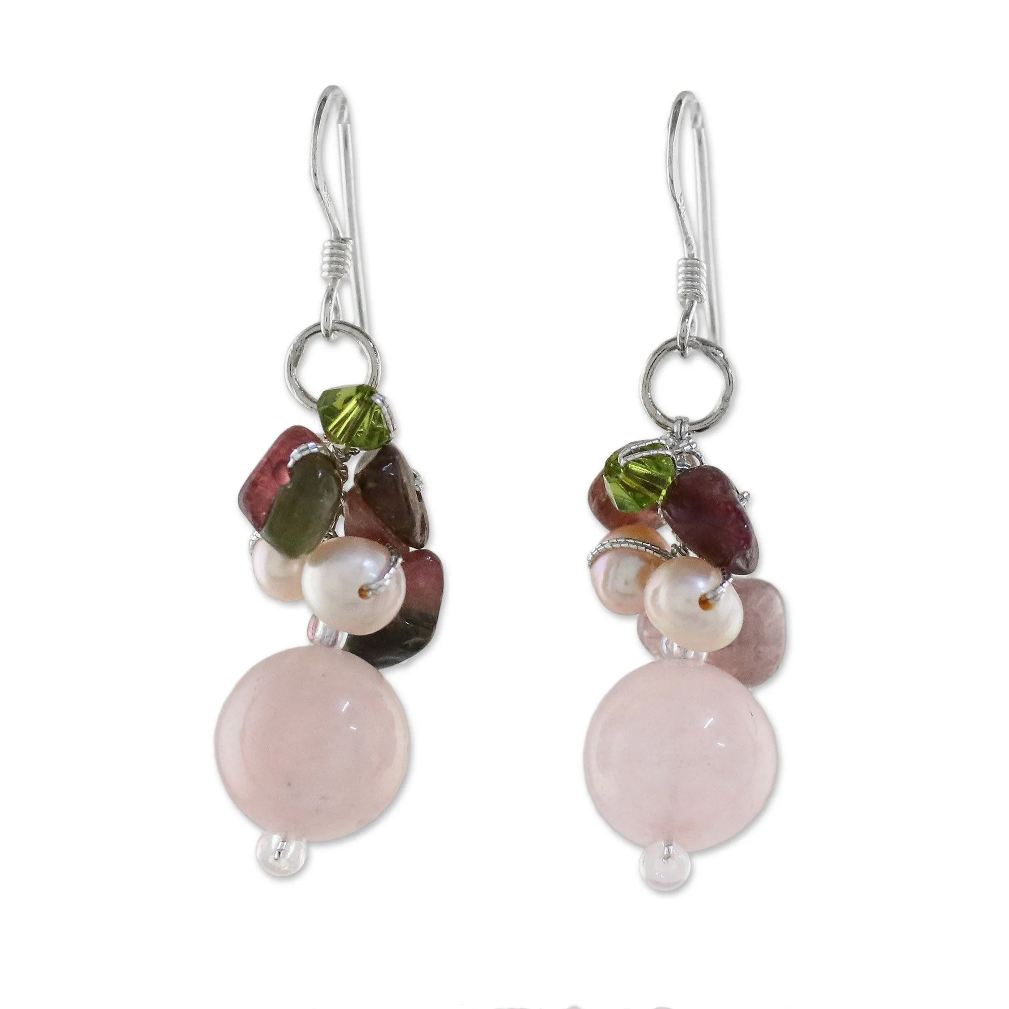 Cultured Pearl and Quartz Sterling Silver Earrings