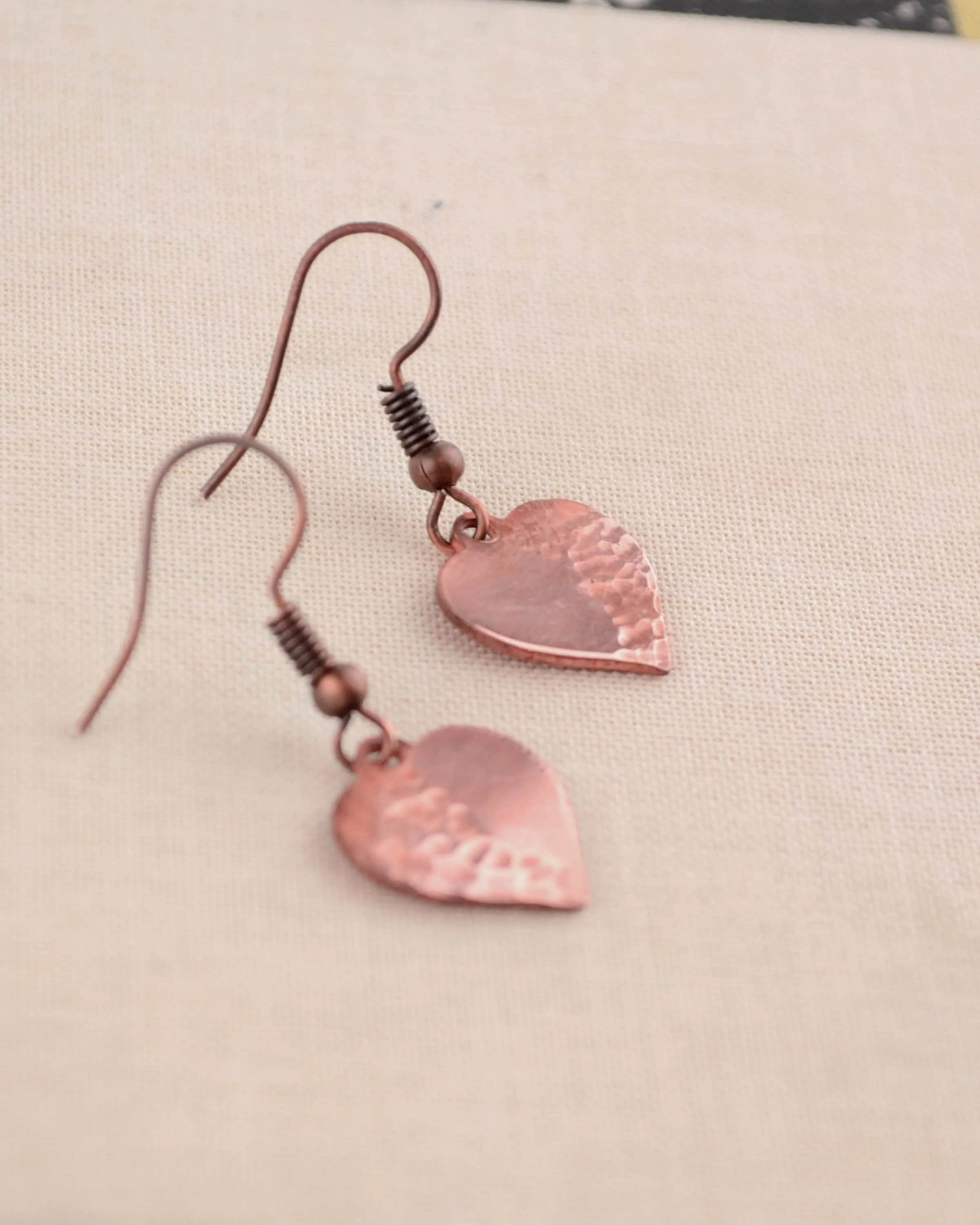 Dainty Copper Small Heart Earrings, Love jewelry, romantic gift Valentines gift