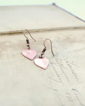 Dainty Copper Small Heart Earrings, Love jewelry, romantic gift Valentines gift