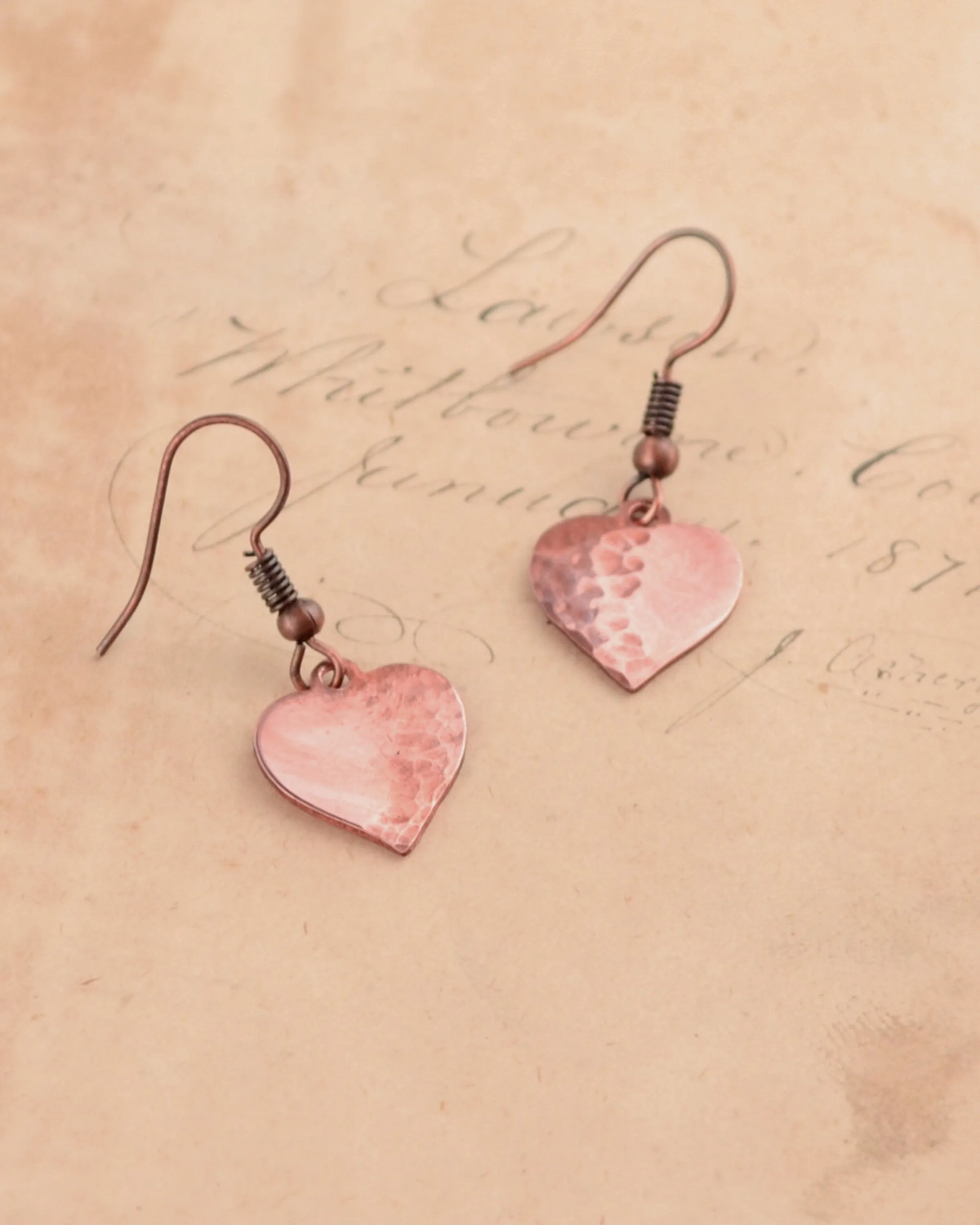 Dainty Copper Small Heart Earrings, Love jewelry, romantic gift Valentines gift