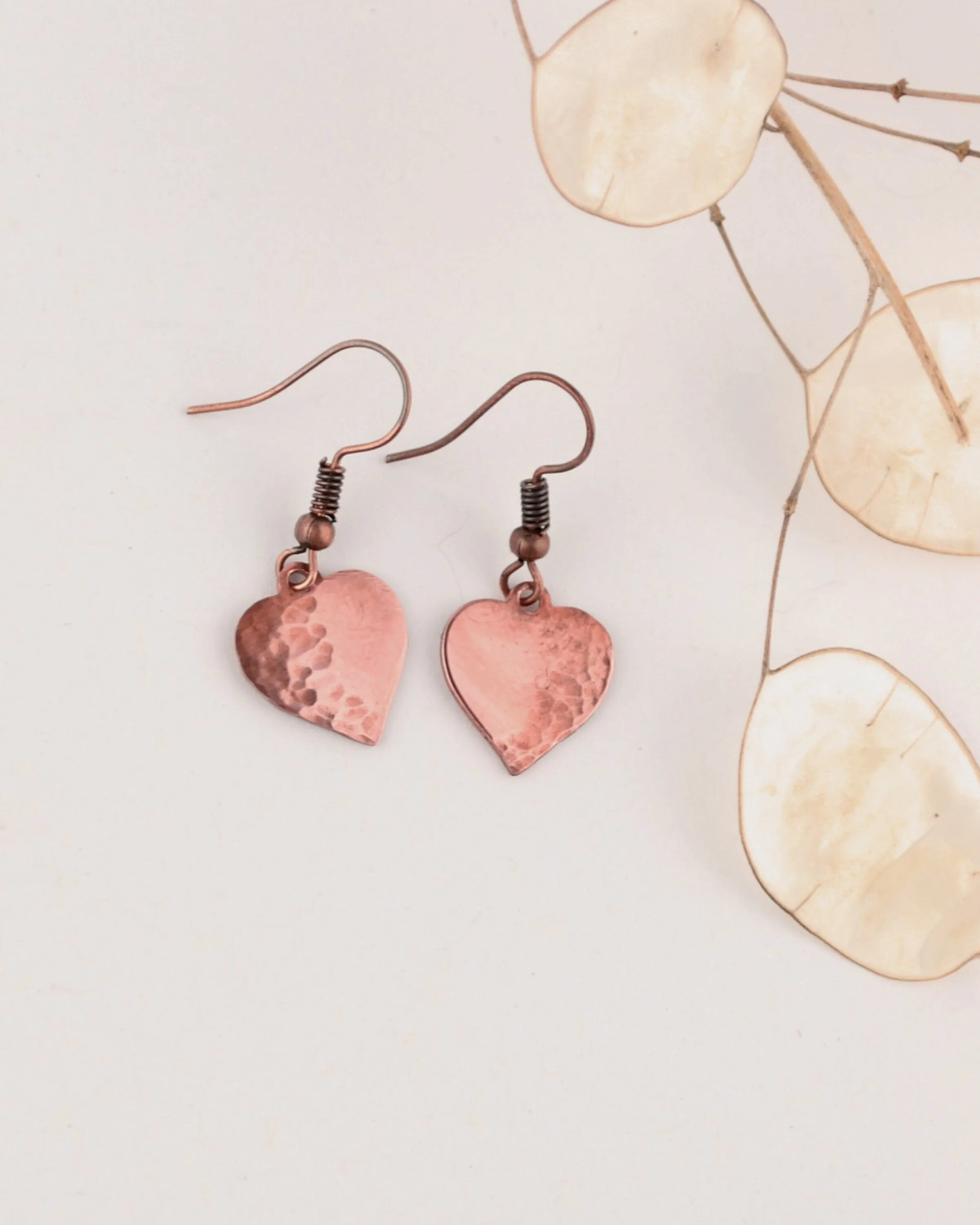 Dainty Copper Small Heart Earrings, Love jewelry, romantic gift Valentines gift