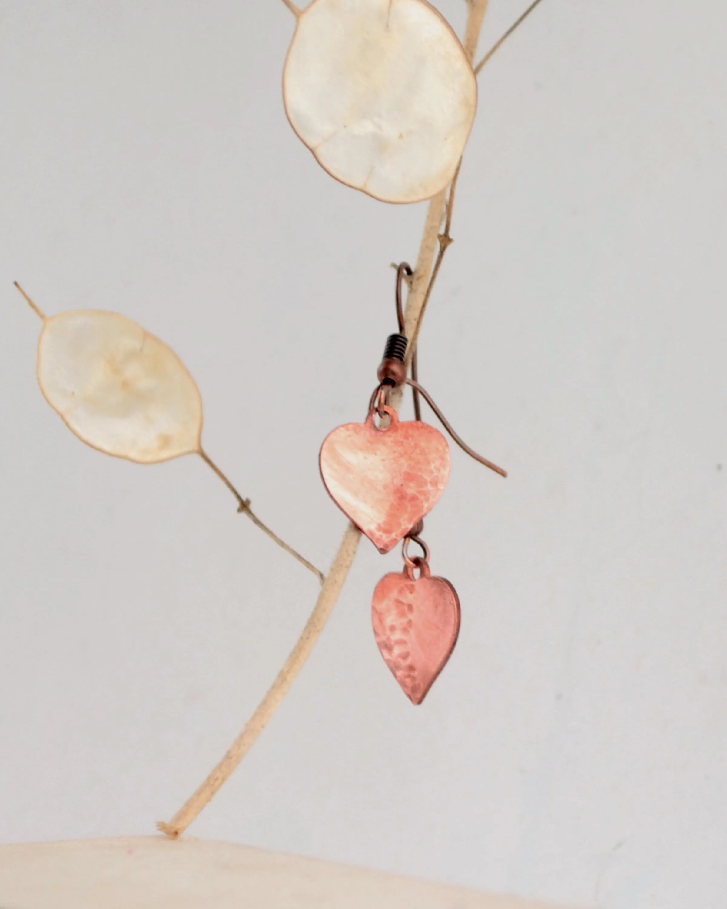 Dainty Copper Small Heart Earrings, Love jewelry, romantic gift Valentines gift