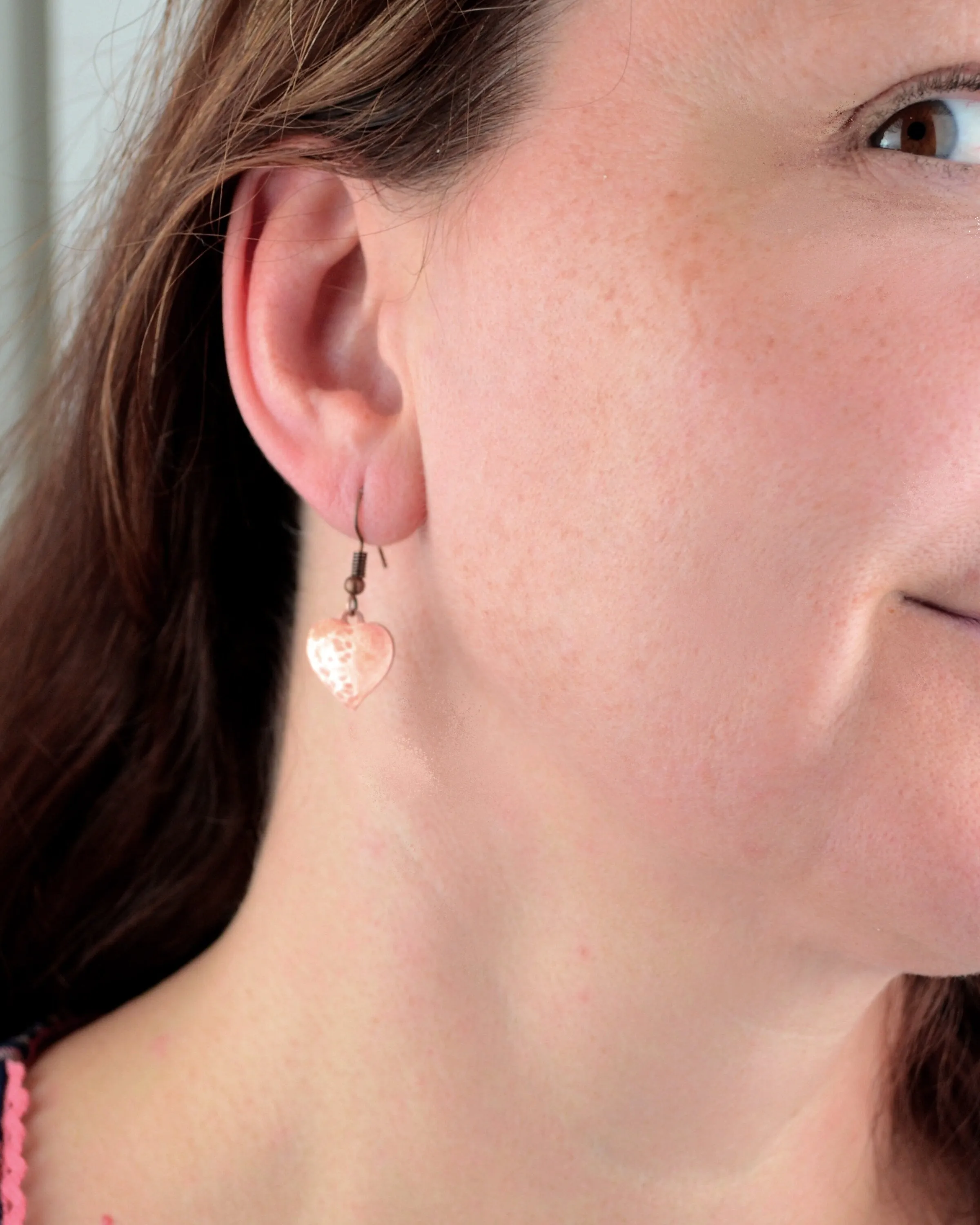 Dainty Copper Small Heart Earrings, Love jewelry, romantic gift Valentines gift