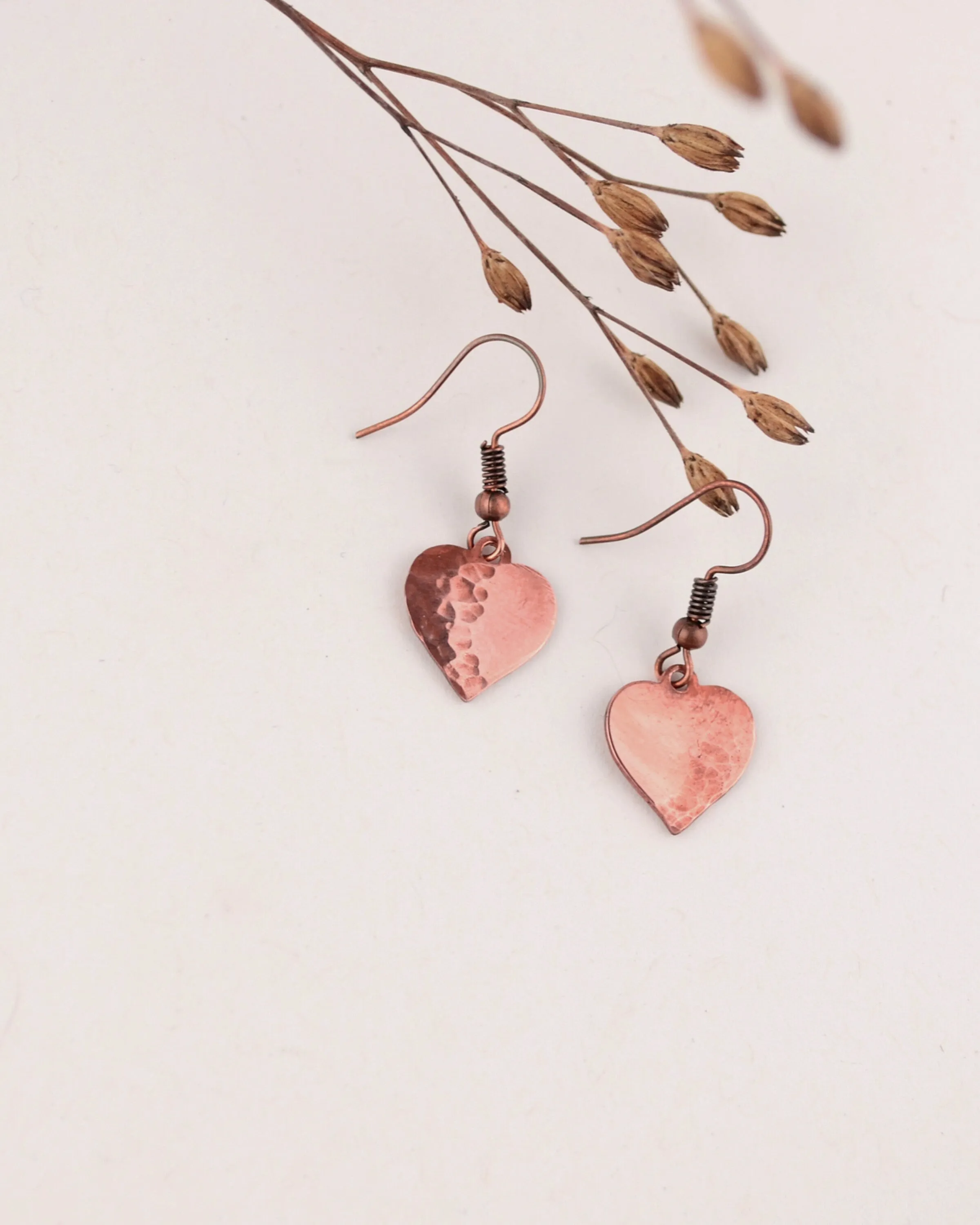 Dainty Copper Small Heart Earrings, Love jewelry, romantic gift Valentines gift