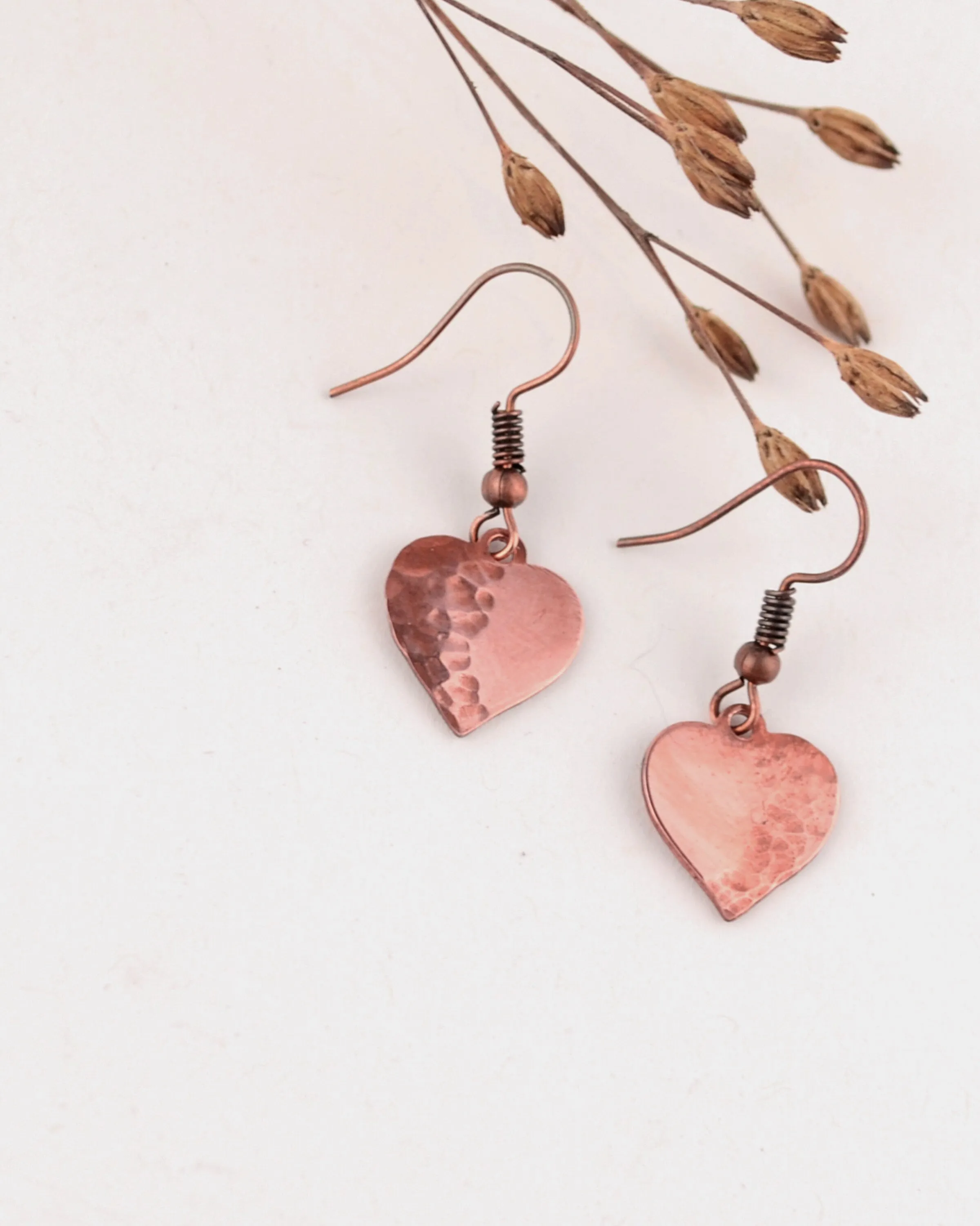 Dainty Copper Small Heart Earrings, Love jewelry, romantic gift Valentines gift
