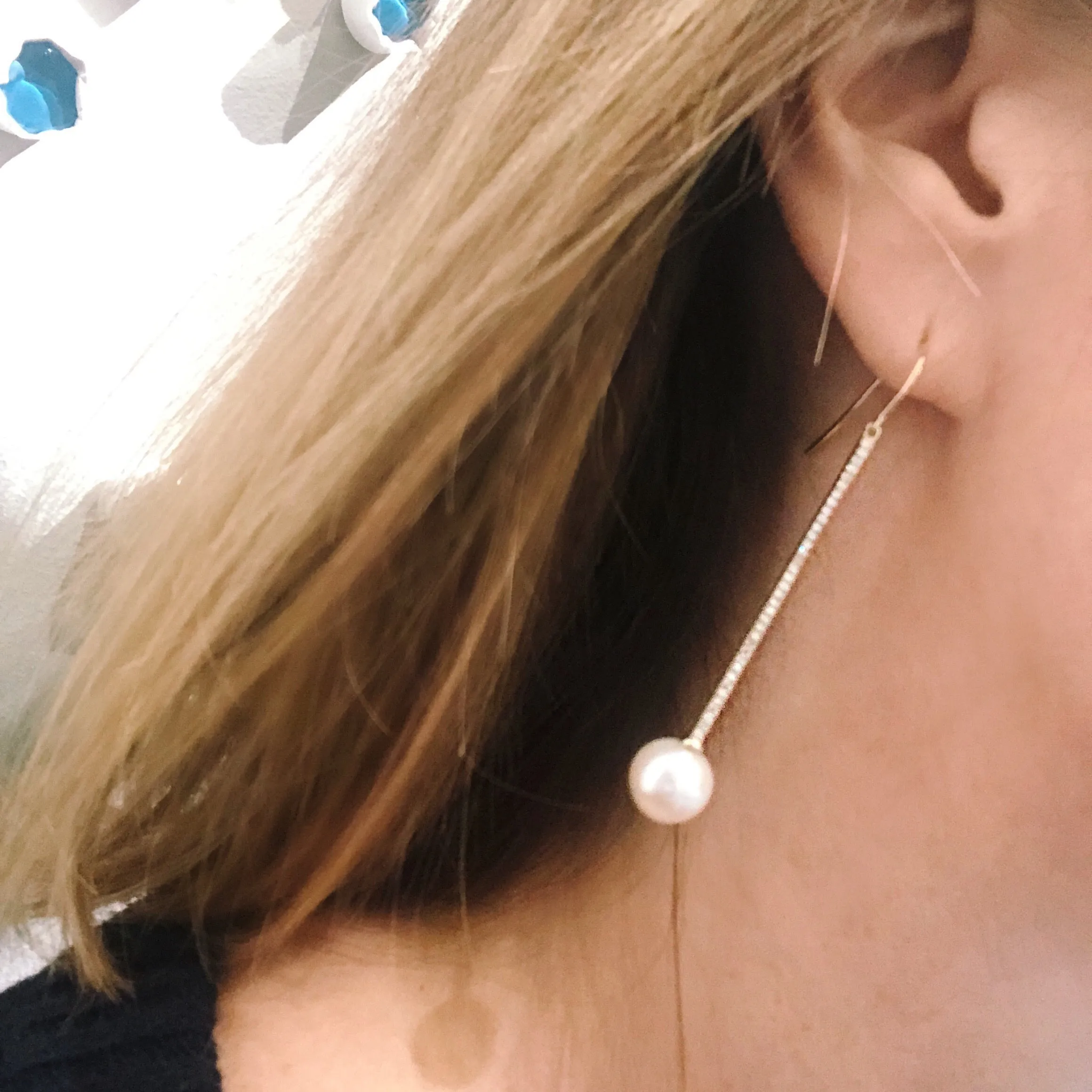 Diamond Candy Bar & Pearl BonBon Dangle Earrings
