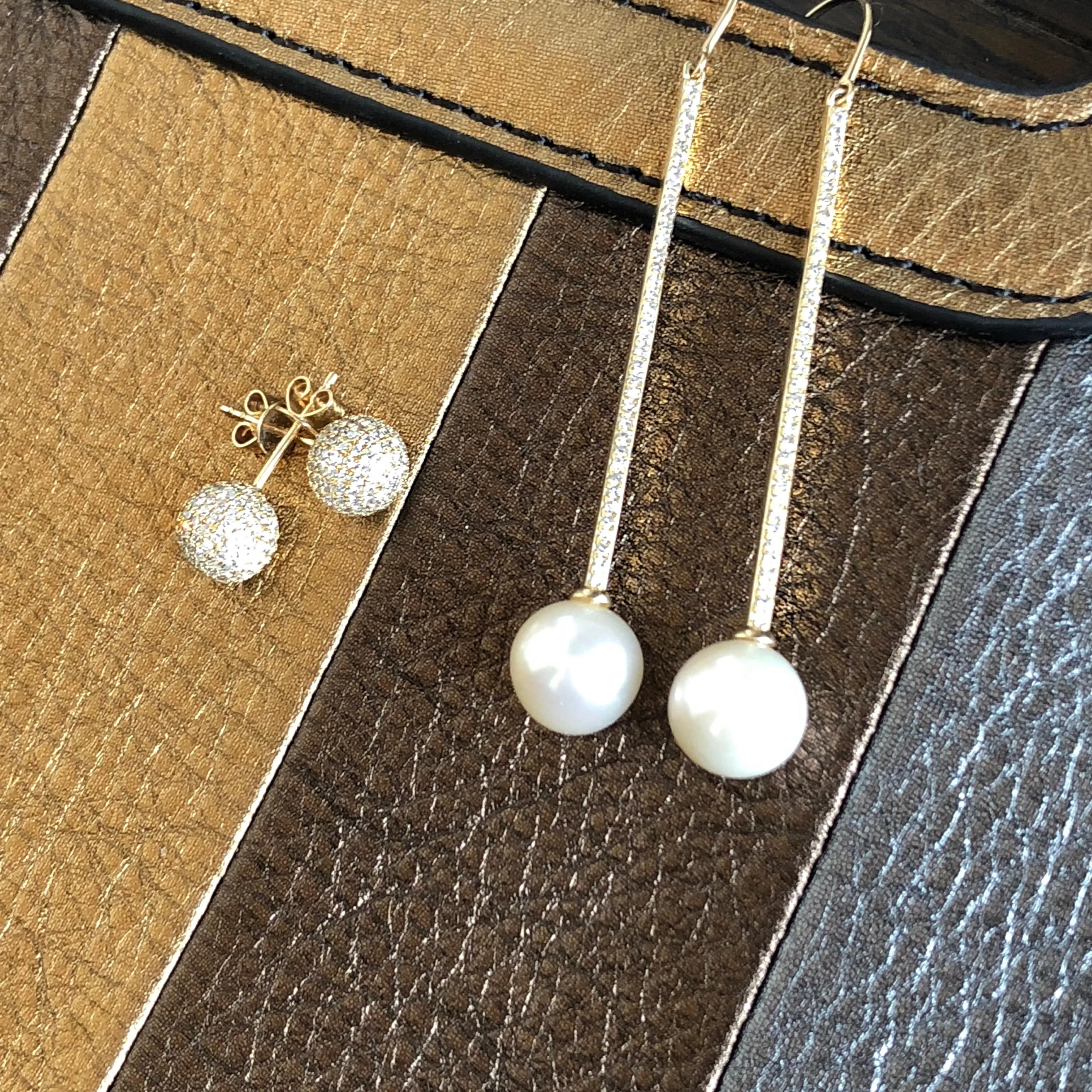 Diamond Candy Bar & Pearl BonBon Dangle Earrings