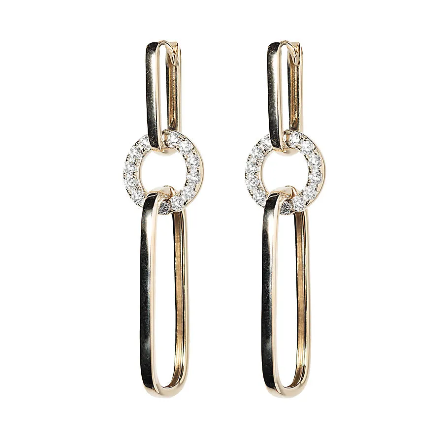 Diamond   Gold Linked Paperclip Earrings