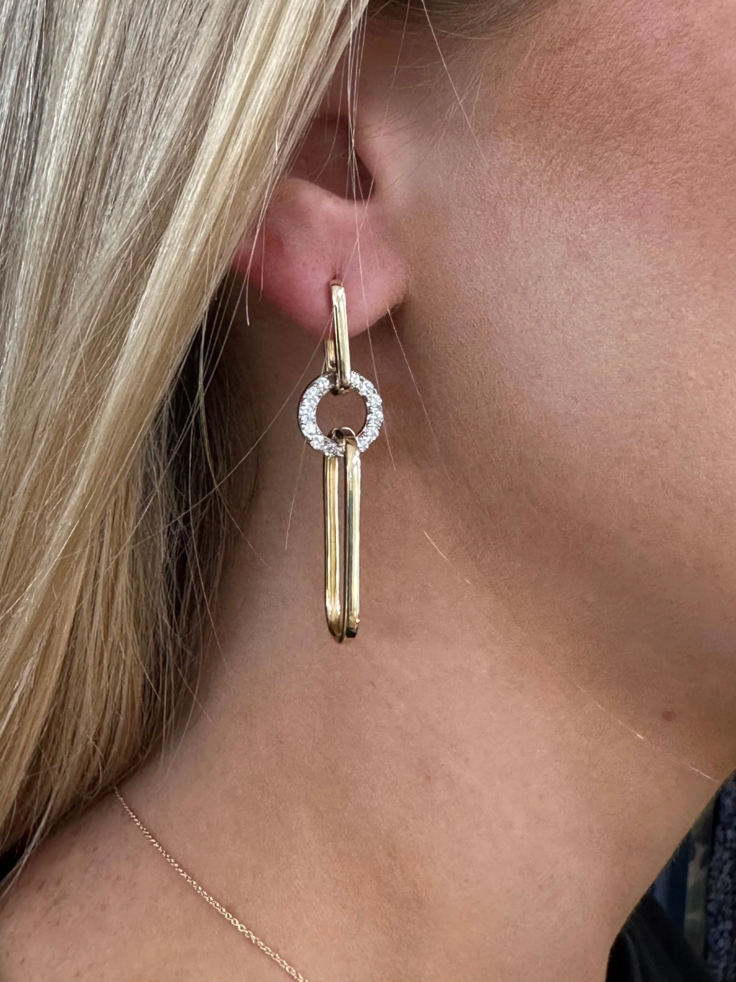 Diamond   Gold Linked Paperclip Earrings