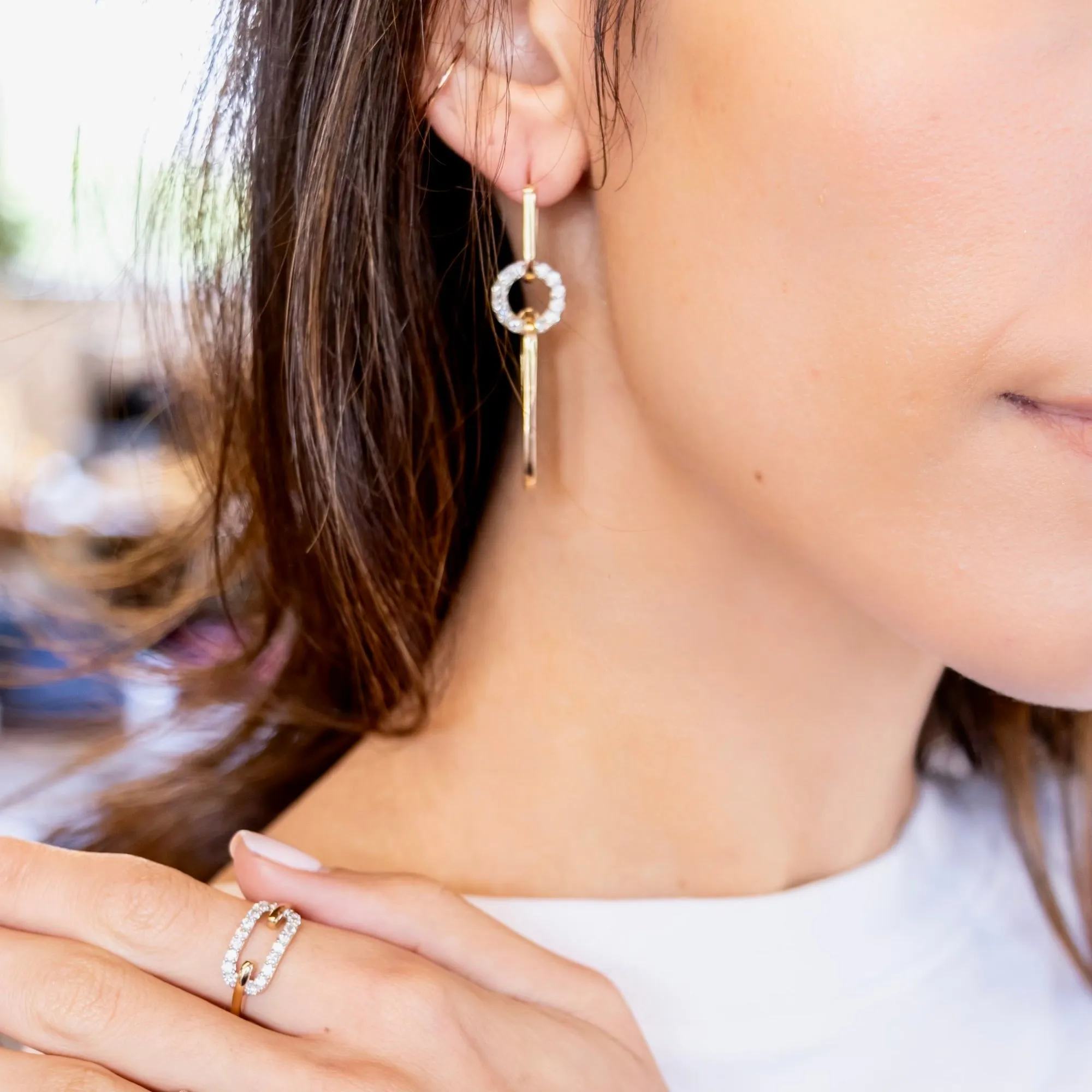 Diamond   Gold Linked Paperclip Earrings
