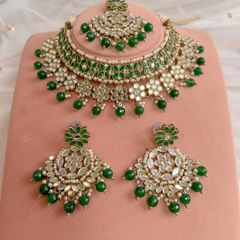 Ekta Mirrored Necklace set - Green