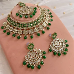 Ekta Mirrored Necklace set - Green