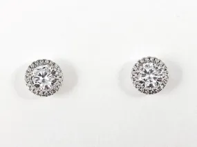 Elegant Classic Round Shape From Halo CZ Design Silver Stud Earrings