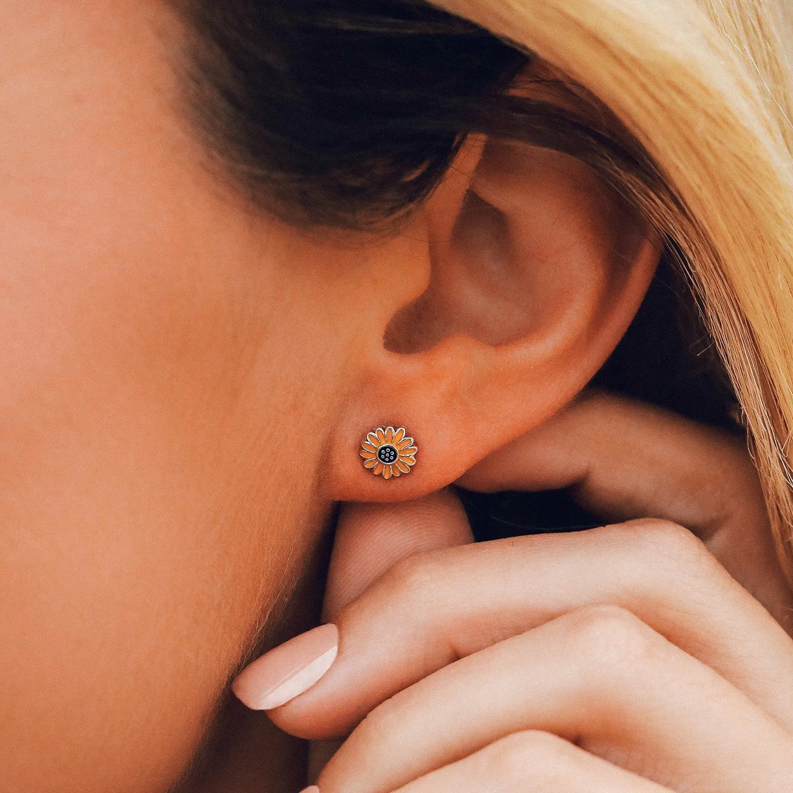 Enamel Sunflower Stud Earrings