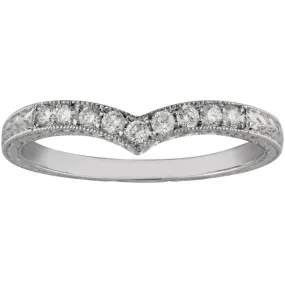 Engraved V-Shaped Diamond Ring in Platinum