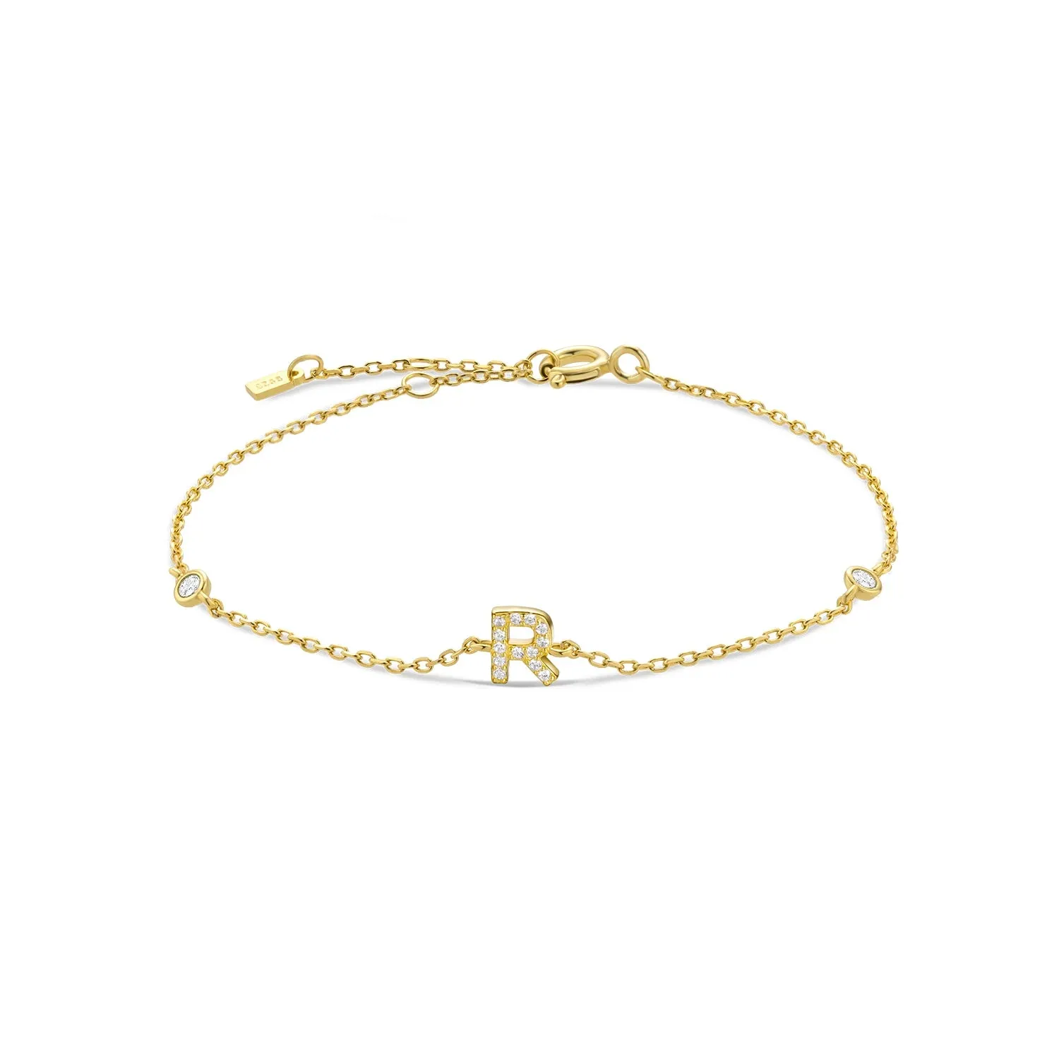 Exquisite Crystal Initials Alphabet Letters 925 Sterling Silver Chain Bracelets for Women Fine Jewelry Accessories