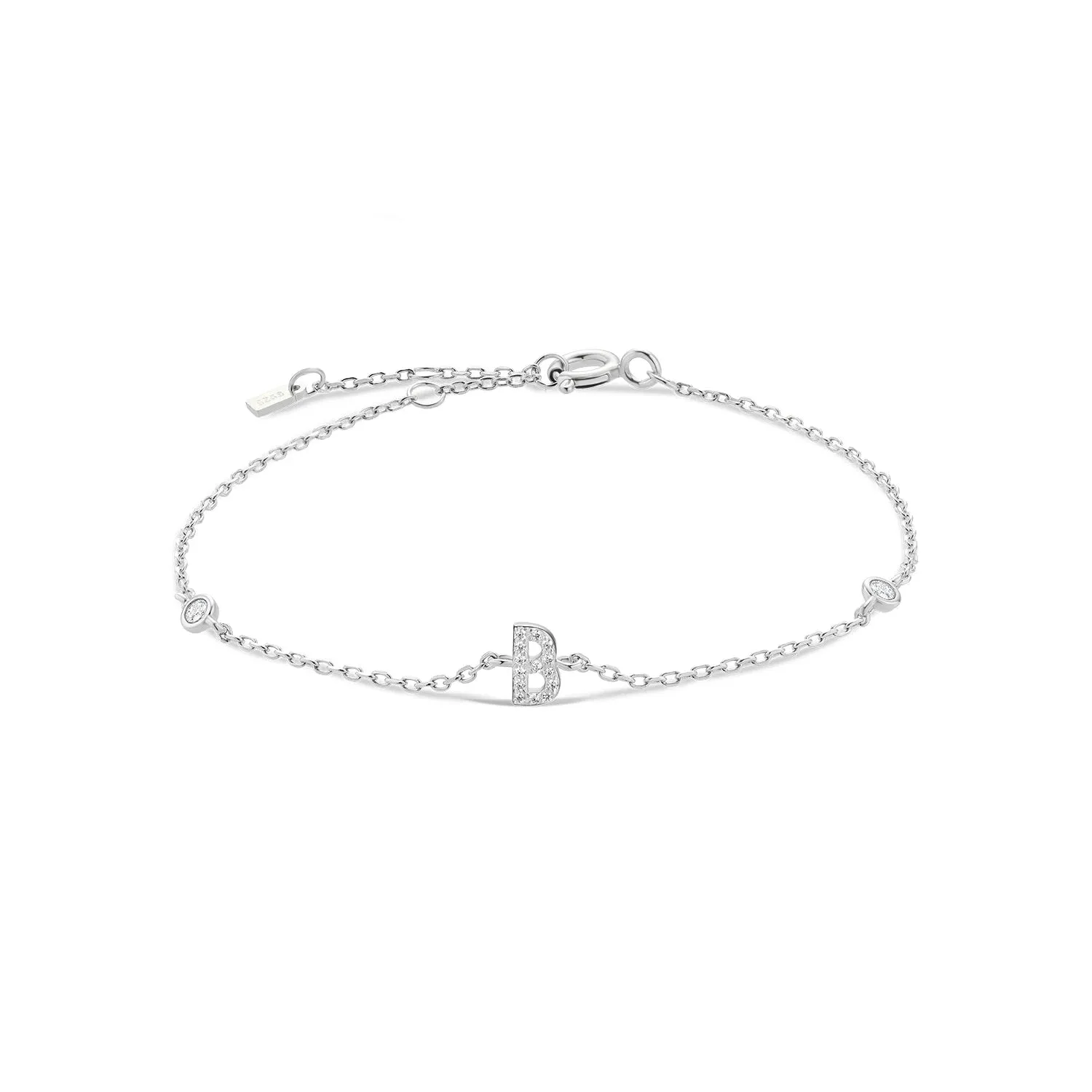 Exquisite Crystal Initials Alphabet Letters 925 Sterling Silver Chain Bracelets for Women Fine Jewelry Accessories