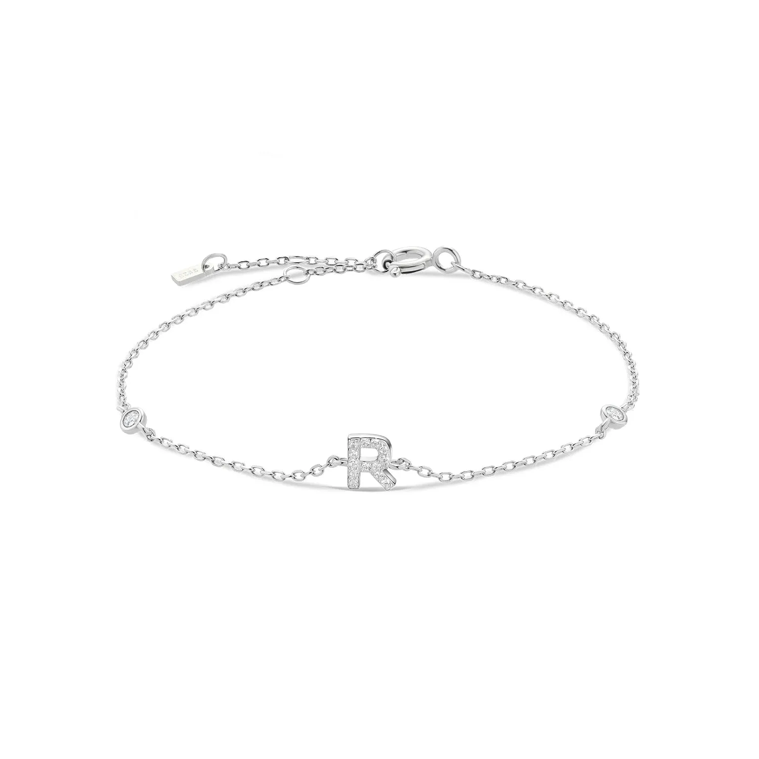Exquisite Crystal Initials Alphabet Letters 925 Sterling Silver Chain Bracelets for Women Fine Jewelry Accessories