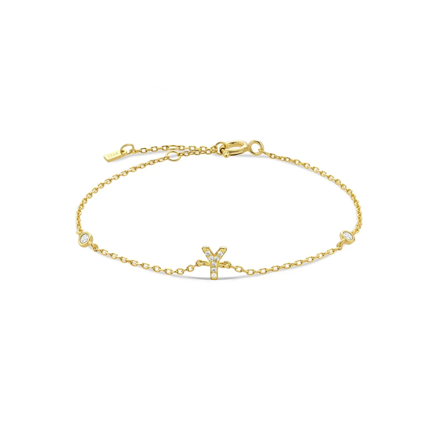 Exquisite Crystal Initials Alphabet Letters 925 Sterling Silver Chain Bracelets for Women Fine Jewelry Accessories