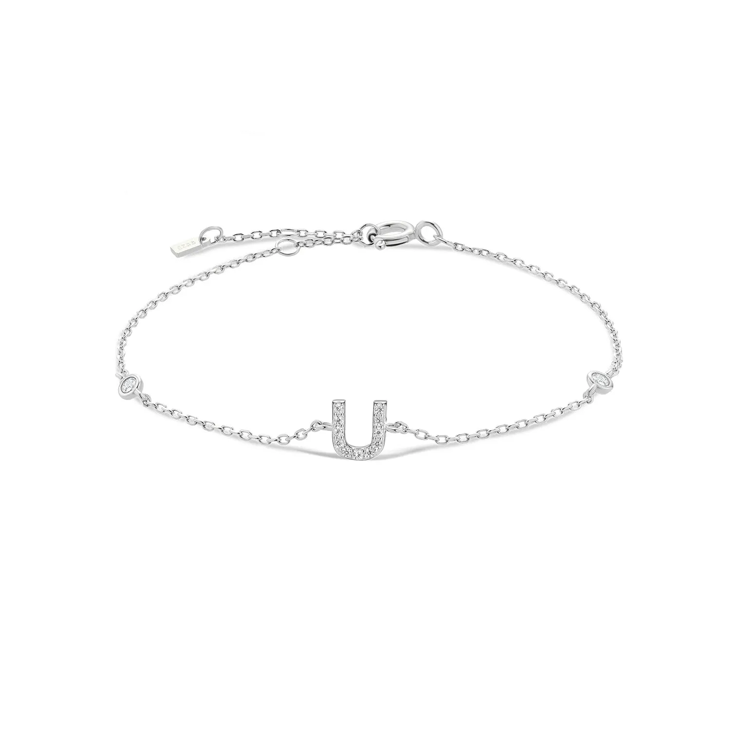 Exquisite Crystal Initials Alphabet Letters 925 Sterling Silver Chain Bracelets for Women Fine Jewelry Accessories