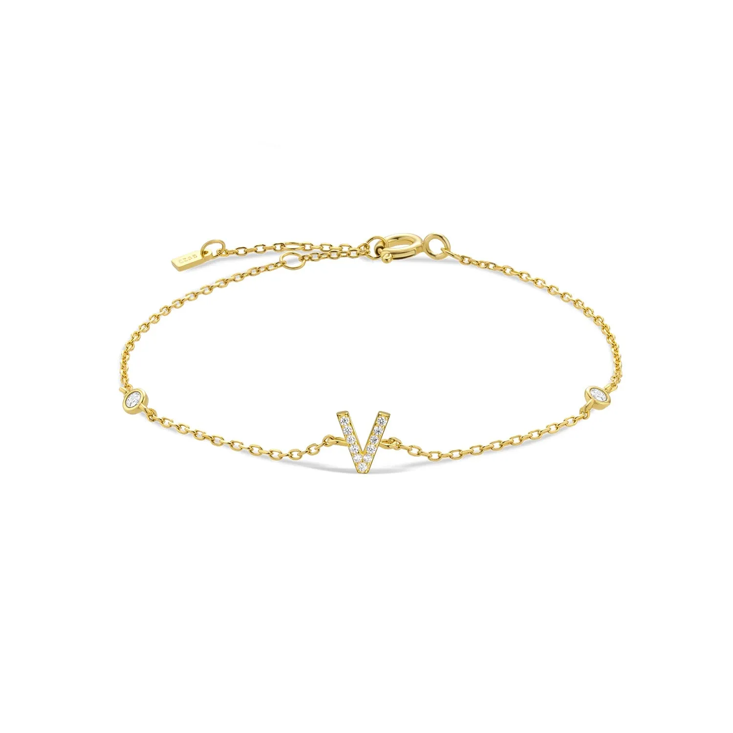 Exquisite Crystal Initials Alphabet Letters 925 Sterling Silver Chain Bracelets for Women Fine Jewelry Accessories