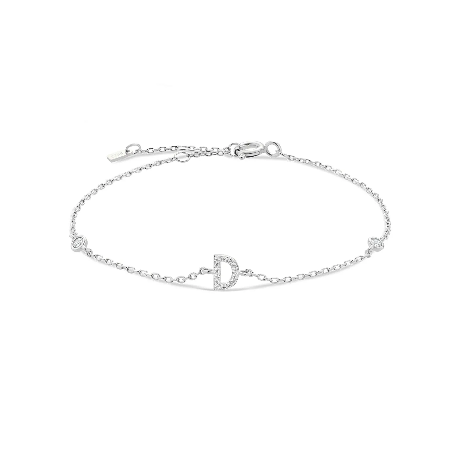 Exquisite Crystal Initials Alphabet Letters 925 Sterling Silver Chain Bracelets for Women Fine Jewelry Accessories