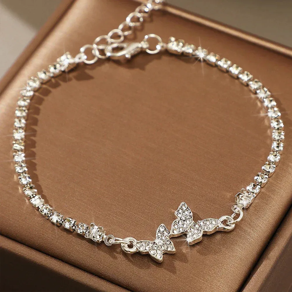 Exquisite Crystals Butterfly Paved Bracelet for Women Luxury Dainty Temperament Fashion Jewelry Accessory