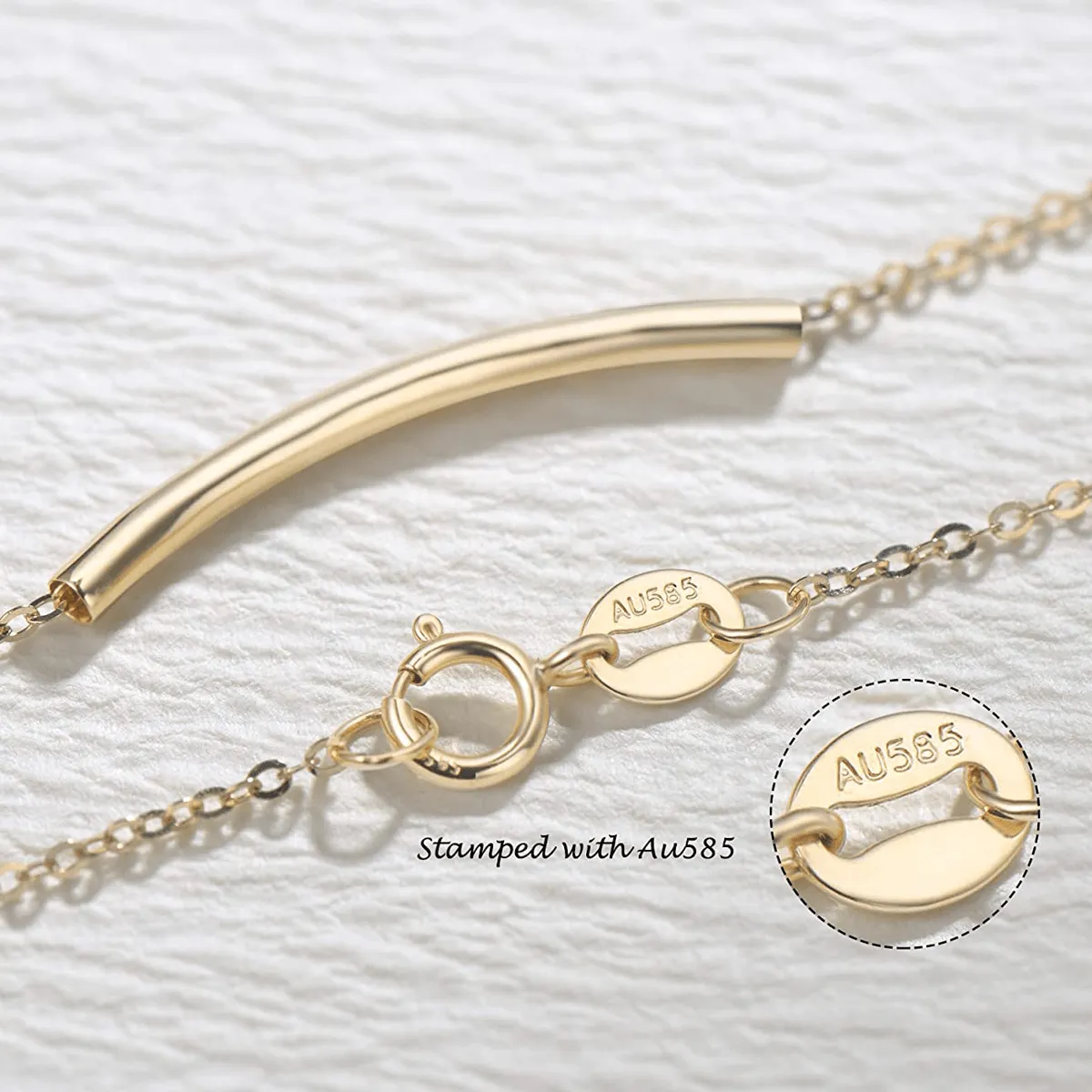 FANCIME “Tube Lines” Smile Gold Bar 14K Yellow Gold Necklace