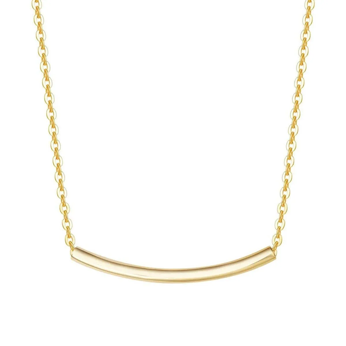 FANCIME “Tube Lines” Smile Gold Bar 14K Yellow Gold Necklace