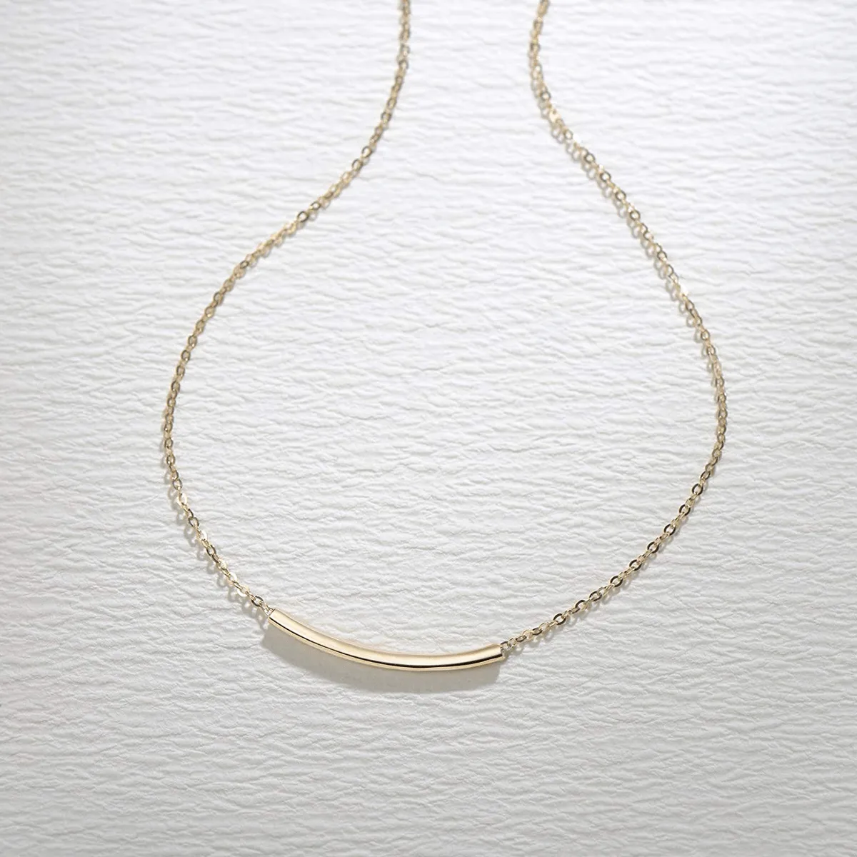 FANCIME “Tube Lines” Smile Gold Bar 14K Yellow Gold Necklace