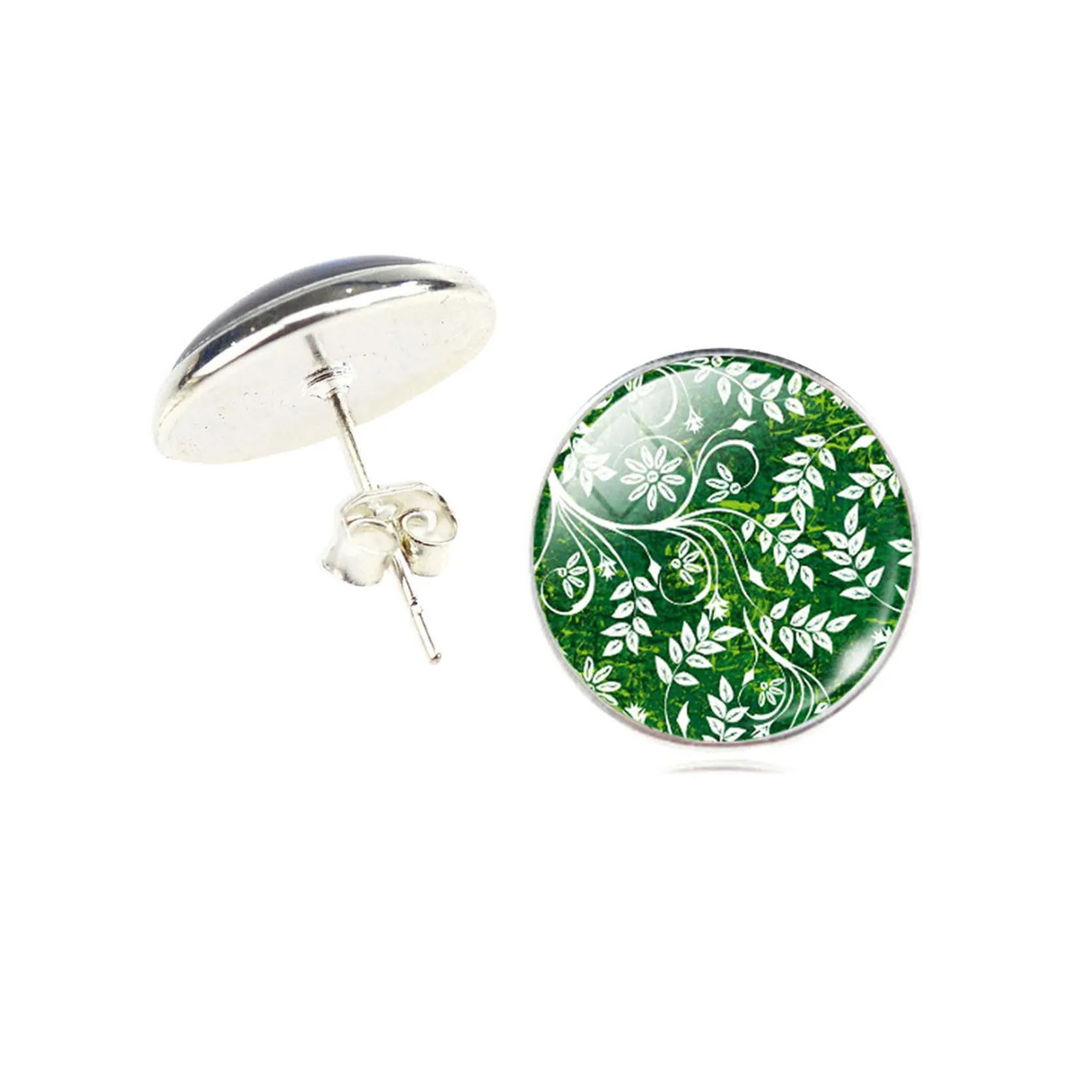 Fashion Life Tree Earrings Classic Glass Cabochon Stud Earrings Fashion Silver Color Earrings for Women Gift Valentine's Day