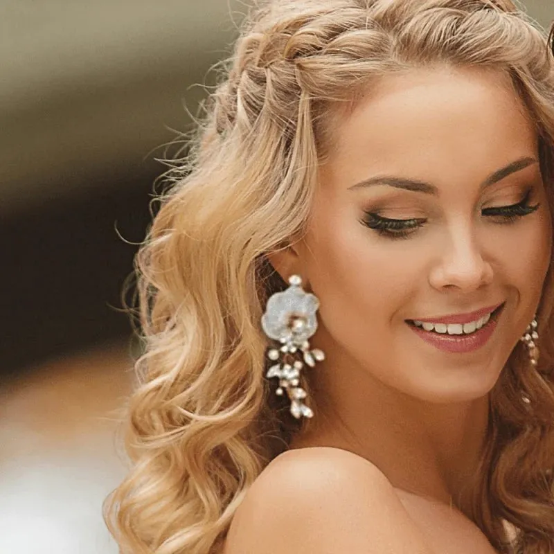 Floral Wedding Earrings with Crystals and Pearls, A9044