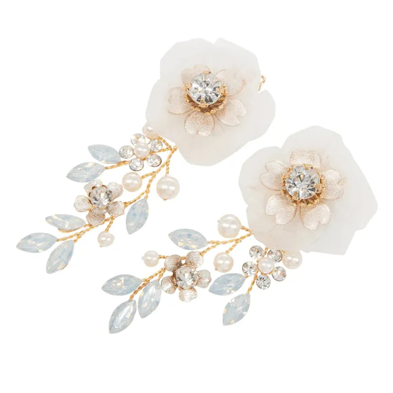 Floral Wedding Earrings with Crystals and Pearls, A9044