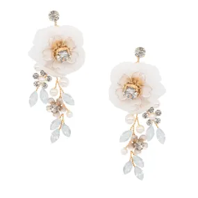 Floral Wedding Earrings with Crystals and Pearls, A9044
