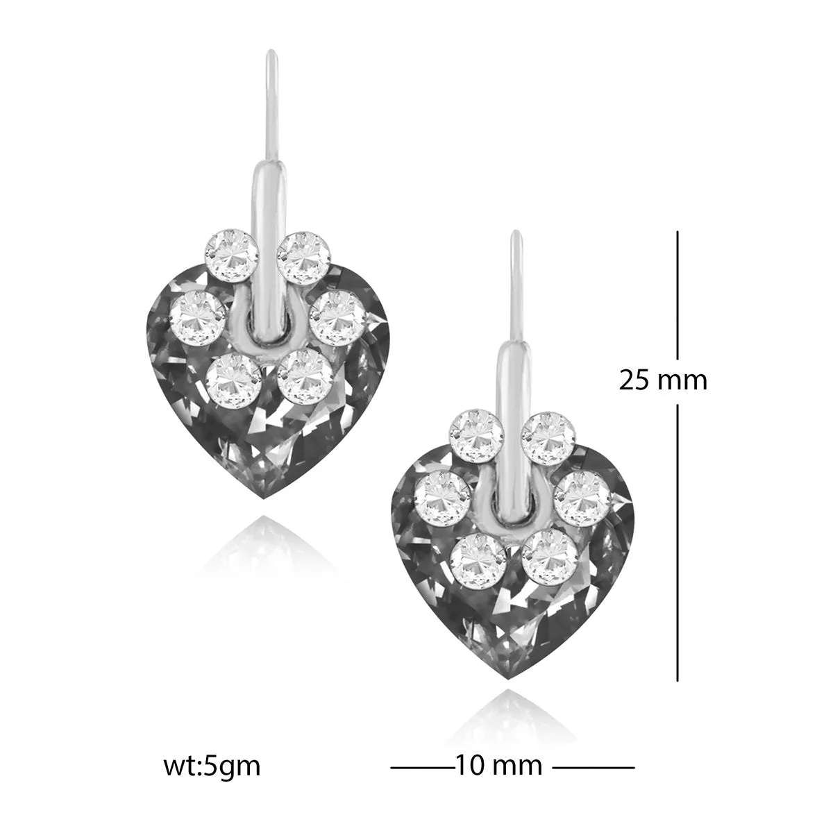 Flower Heart Aaa Crystal American Diamond Black Rhodium Stud Earring
