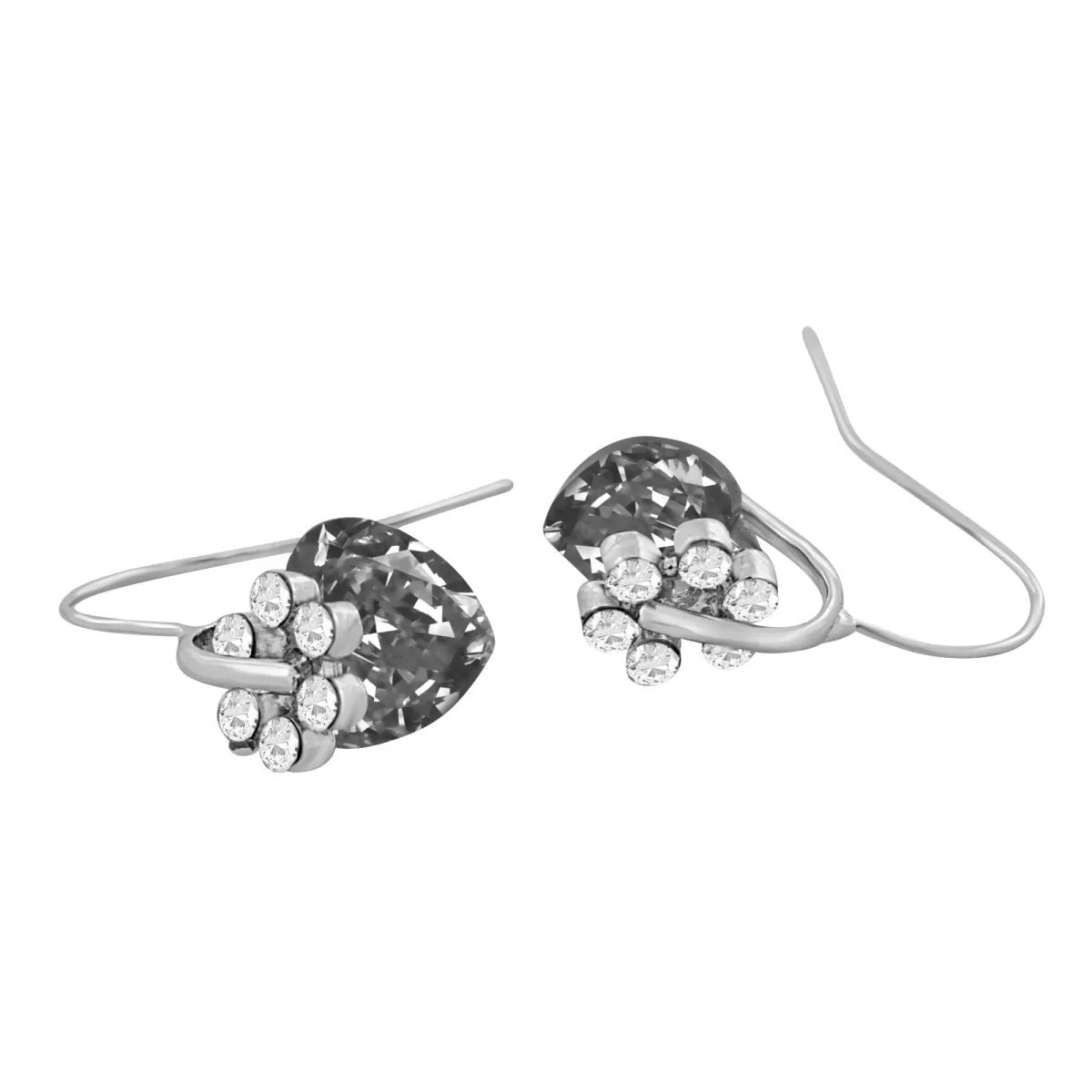 Flower Heart Aaa Crystal American Diamond Black Rhodium Stud Earring