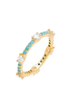 Gemstone X CZ Eternity Ring Turquoise Sz 6