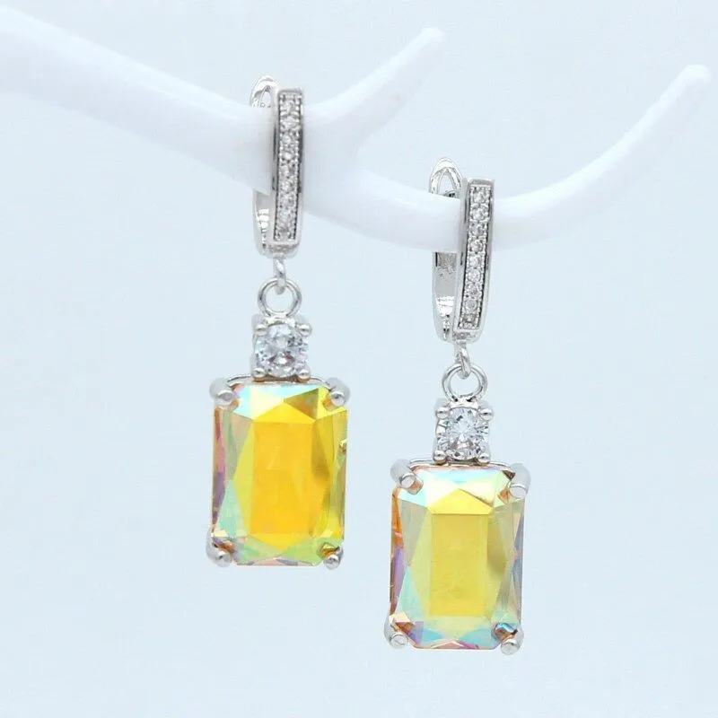 Gleaming Square Rhinestone Dangling Earrings