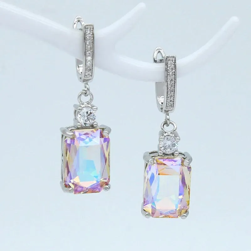 Gleaming Square Rhinestone Dangling Earrings