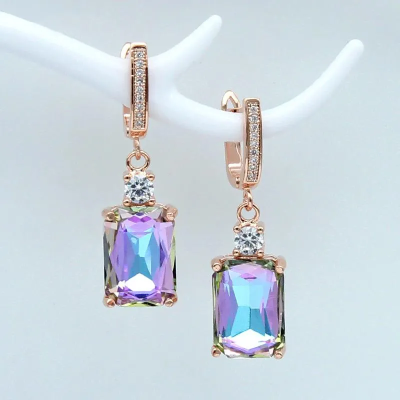 Gleaming Square Rhinestone Dangling Earrings