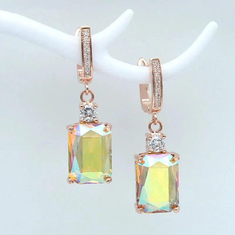 Gleaming Square Rhinestone Dangling Earrings
