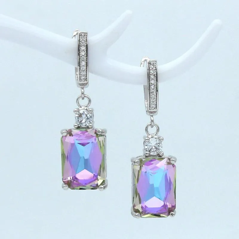 Gleaming Square Rhinestone Dangling Earrings