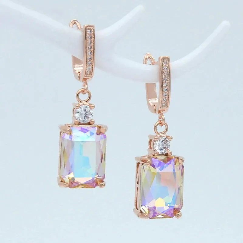 Gleaming Square Rhinestone Dangling Earrings