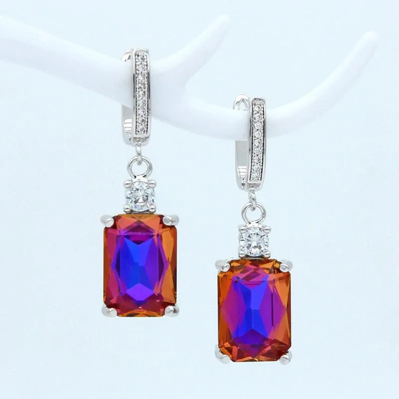 Gleaming Square Rhinestone Dangling Earrings
