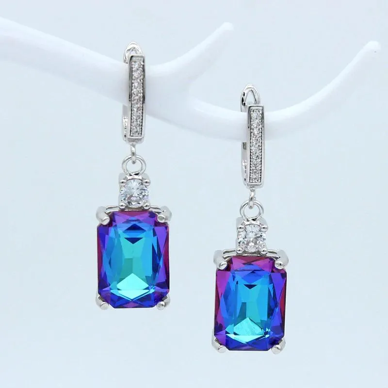 Gleaming Square Rhinestone Dangling Earrings