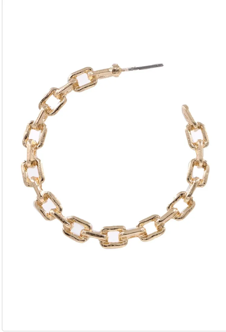 Gold Chain Link Hoop Earrings