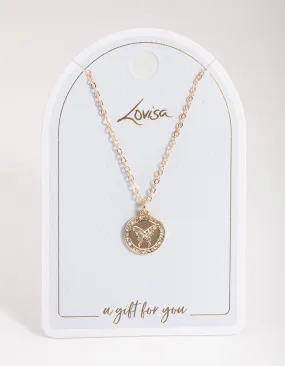Gold Circle Diamante Butterfly Necklace